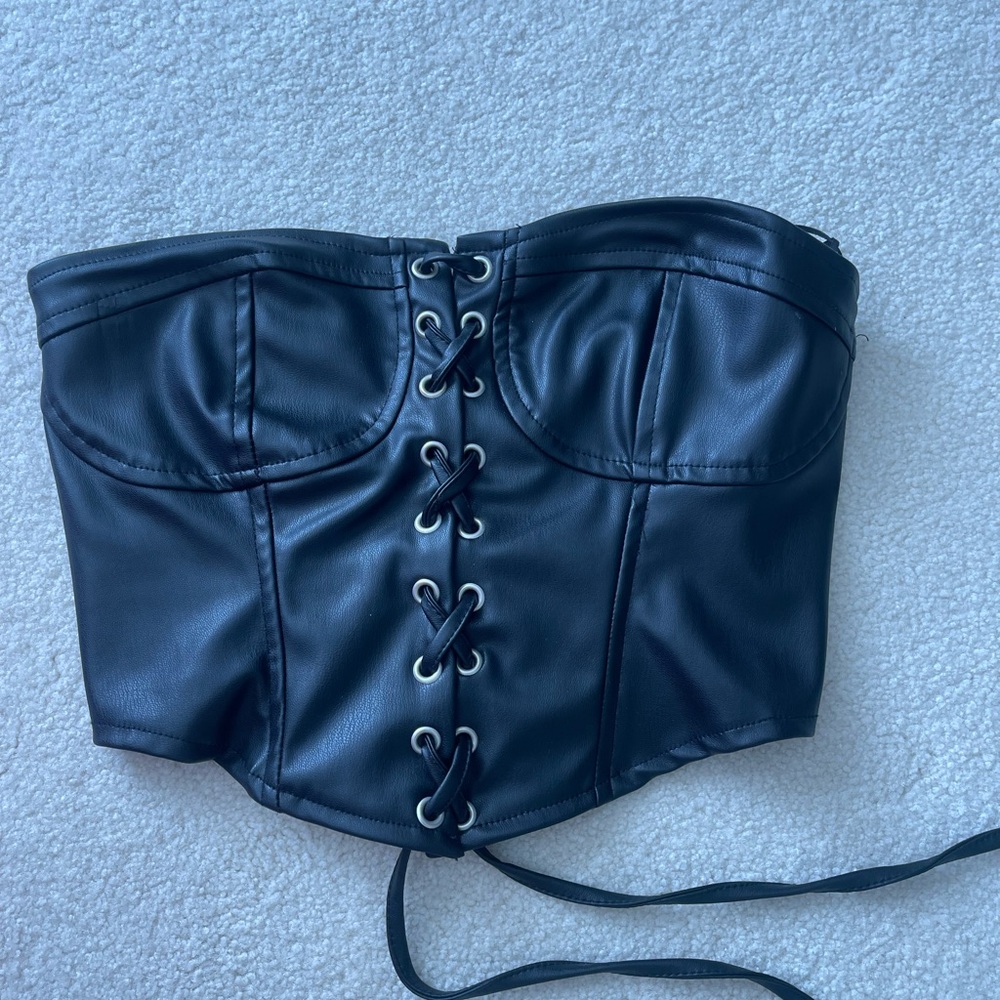 Black leather crop top